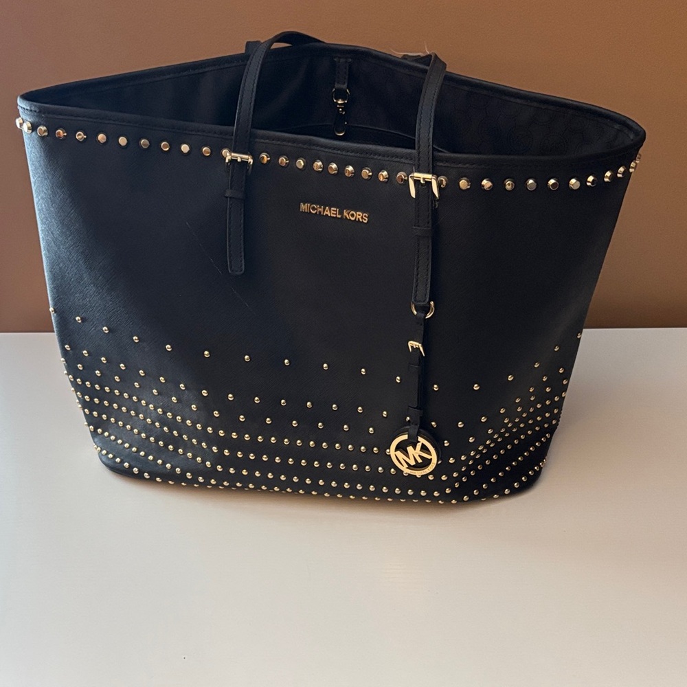 Michael Kors Black Tote with Gold Studs